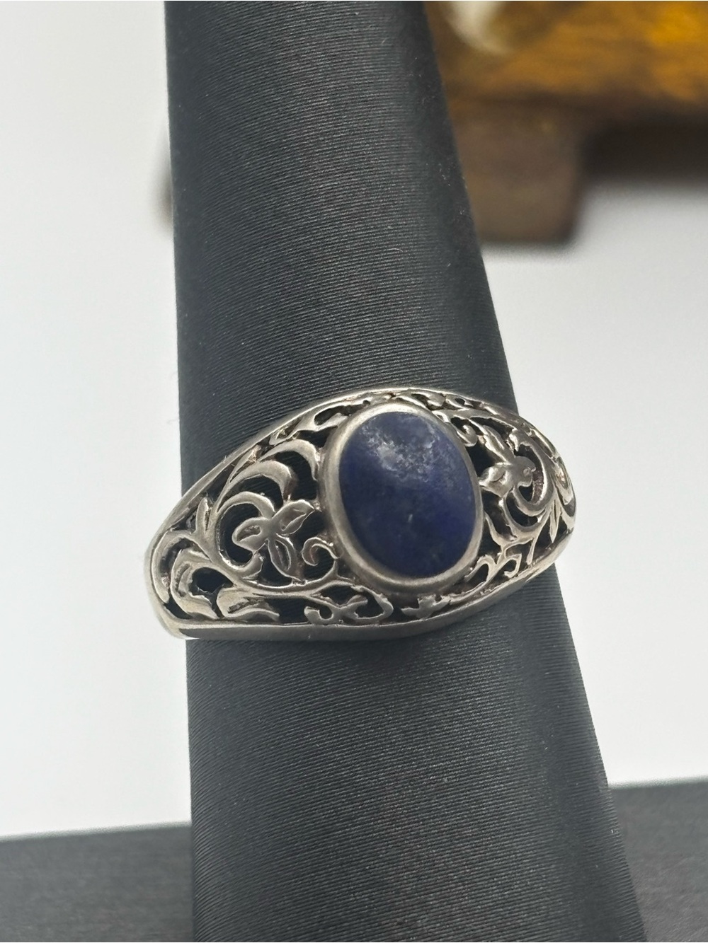 Sterling Silver Filigree Ring with Blue Lapis Oval Stone